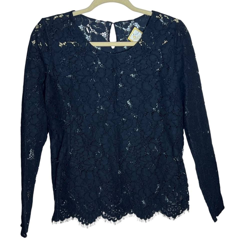 Luba by Hannah Payne Sheer Black Lace Long Sleeve Blouse, Size 0